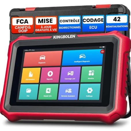 KINGBOLEN K8 Elite Valise Diagnostic Auto, OBD2 Diagnostic Français pour système Complet avec 42+ Réinitialisations, Codes ECU,