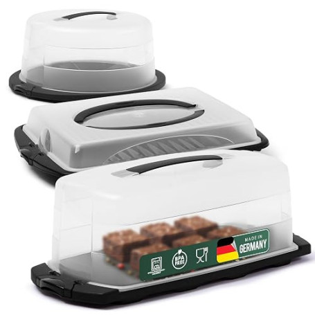 Novaliv Lot de 3 boîtes de rangement et de transport pour gâteaux, rondes, carrées et rectangulaires avec couvercle, pour gâteau