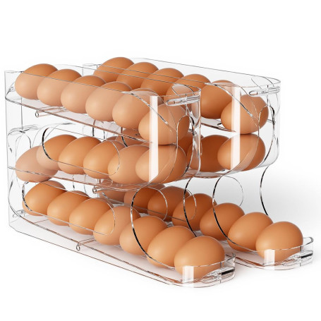 Sotfamily FIFO Boite a Oeufs, Rangement Oeuf Frigo pour 36 Oeufs | Distributeur Oeuf Frigo en PET Transparent à Rouleau Automati
