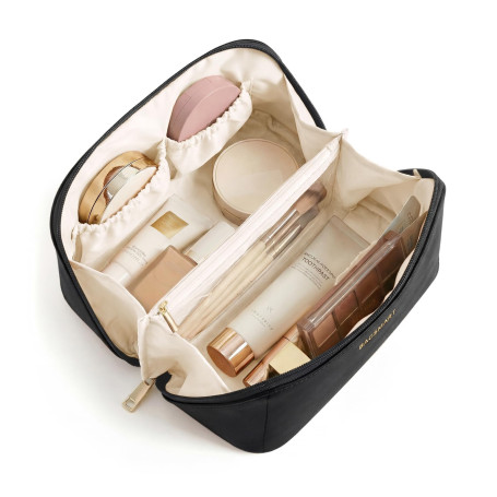 bagsmart Trousse de Maquillage Voyage Femme PU Cuir avec PVC Compartiment | 23,5x10,5x11cm Imperméable Trousse de Toilette Vanit