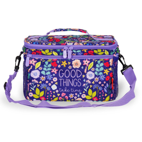 LEGAMI - Sac Isotherme Porte-Repas, Thème Flowers, Sac Repas Isolé, Grande Capacité 7,7 Litres, Bandoulière Réglable, 28 x 17 x 