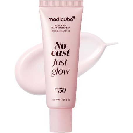 medicube No Cast Just Glow Collagène Crème Solaire SPF 50 | Crème solaire visage SPF 50, formule légère & non collante avec pept