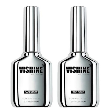 Vishine 16ml Vernis Semi Permanent à Ongles Couche de Base et de Finition Top Coat UV LED Nail Art Design Soak Off Gel Manucure