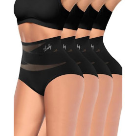 MIOTAN Lot de 4 Culotte Gainante Ventre Plat Taille Haute pour Femme | Maille double couche, respirant, doux, stretch, maintien