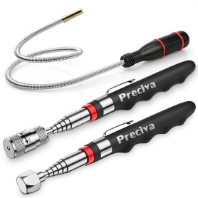 3PCS Kit d'Outils Magnétiques Télescopiques,Preciva 16LB Gadget Magnétique，8LB LED Rétractable Outil Magnétique，60CM 1LB Flexibl