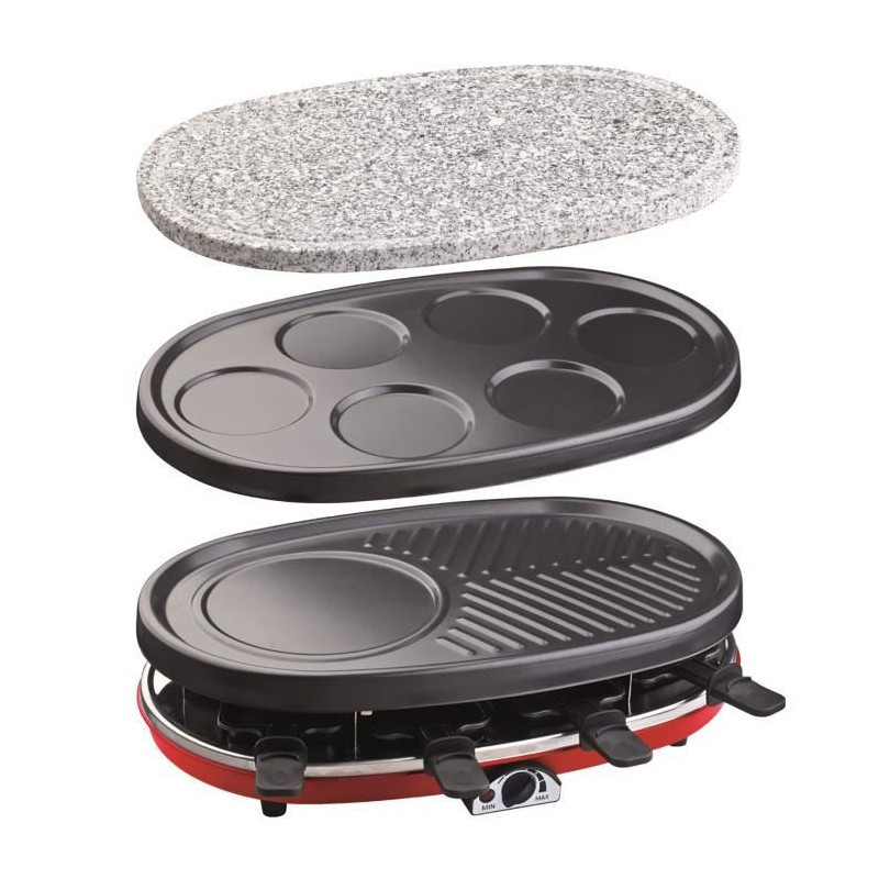 Hkoenig RP418 - Appareil a Raclette 4 en 1 - 8 personnes - 6 mini crepes - Grill - Température réglable - 1500W - Plaques